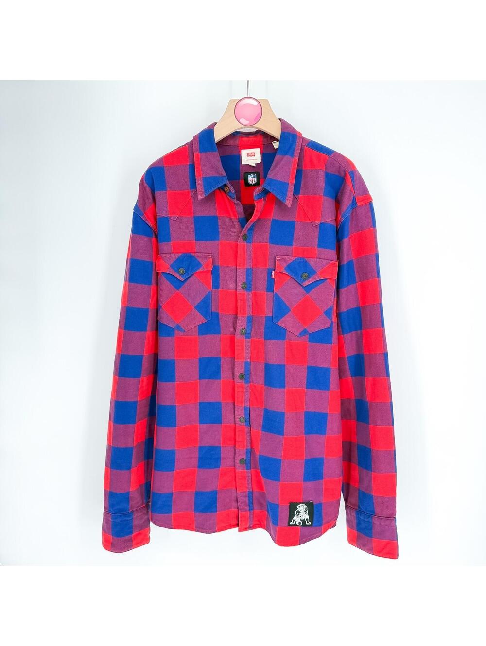 Levi’s NFL Patriots Flannel Shirt Streetwear Buffalo Plaid Button Up Mens XL